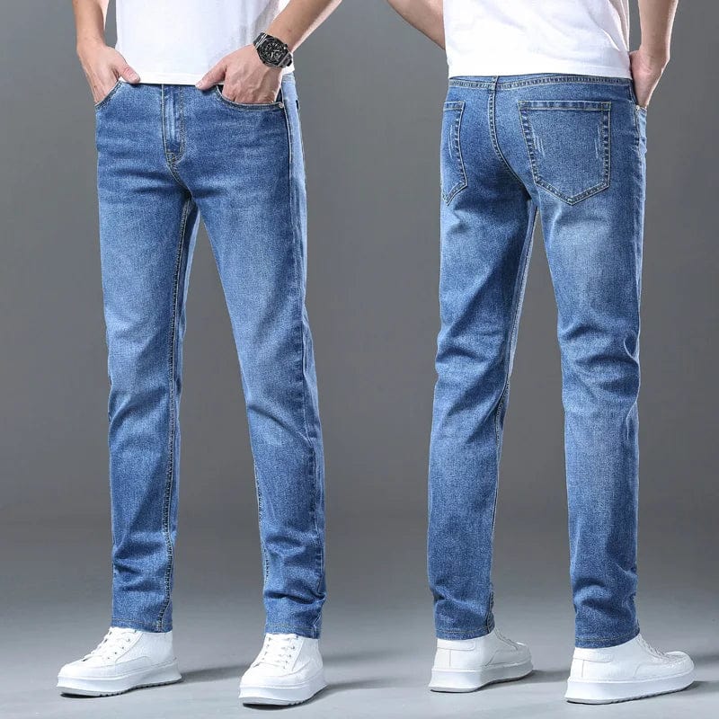 New Fashion Men's Business Jeans Classic Style Casual Stretch Slim Jeans Male Brand Denim Trousers Dark - Blue Pants Size 36 38 40 - SHOWLU FASHION STORE