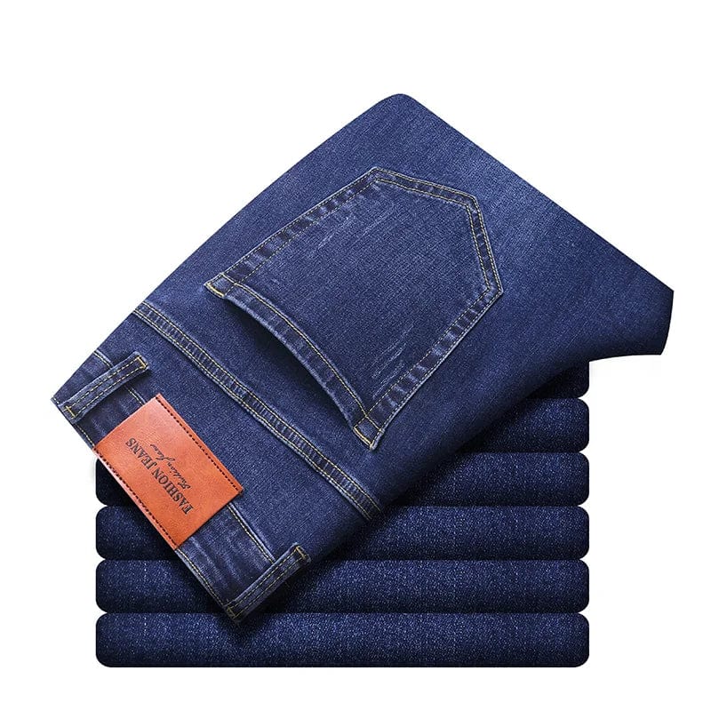 New Fashion Men's Business Jeans Classic Style Casual Stretch Slim Jeans Male Brand Denim Trousers Dark - Blue Pants Size 36 38 40 - SHOWLU FASHION STORE