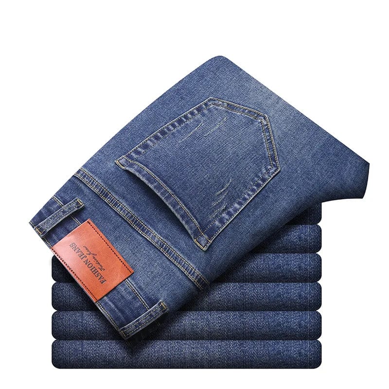 New Fashion Men's Business Jeans Classic Style Casual Stretch Slim Jeans Male Brand Denim Trousers Dark - Blue Pants Size 36 38 40 - SHOWLU FASHION STORE