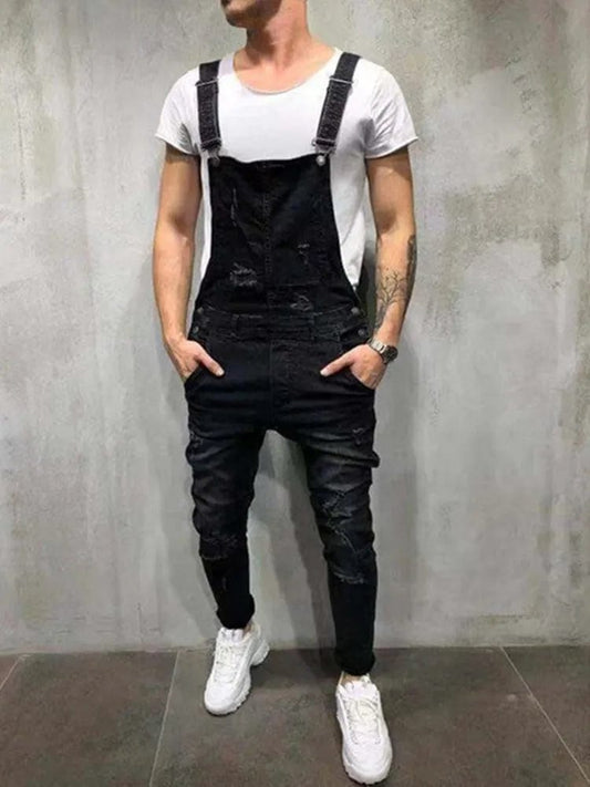 New Fashion Men's Jeans Overalls High Street Ripped Denim Jumpsuits Hip Hop Men Cargo Bib Pants Cowboy Male Jean Dungarees 2023 - SHOWLU FASHION STORE