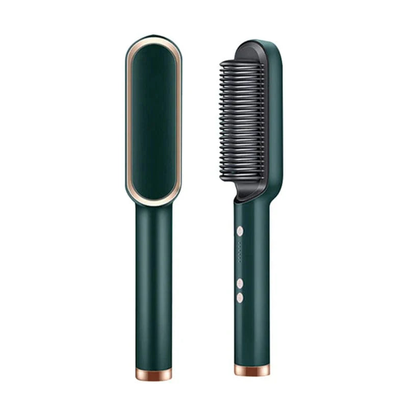 Showlu Fashion Store HBMH 2-in-1 ceramic hair straightener brush with negative ion technology, hot comb for sleek styling.