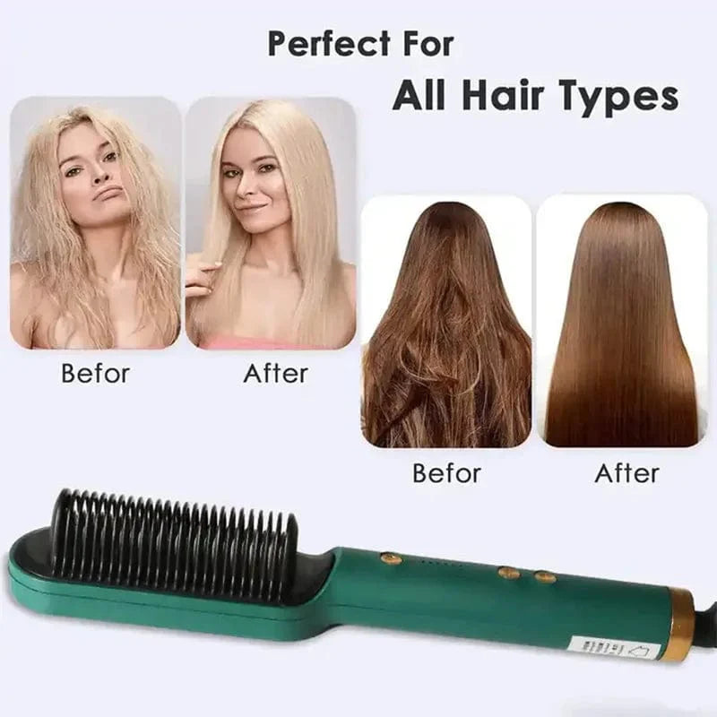 Showlu Fashion Store HBMH 2-in-1 ceramic hair straightener brush with negative ion technology, hot comb for smooth styling.