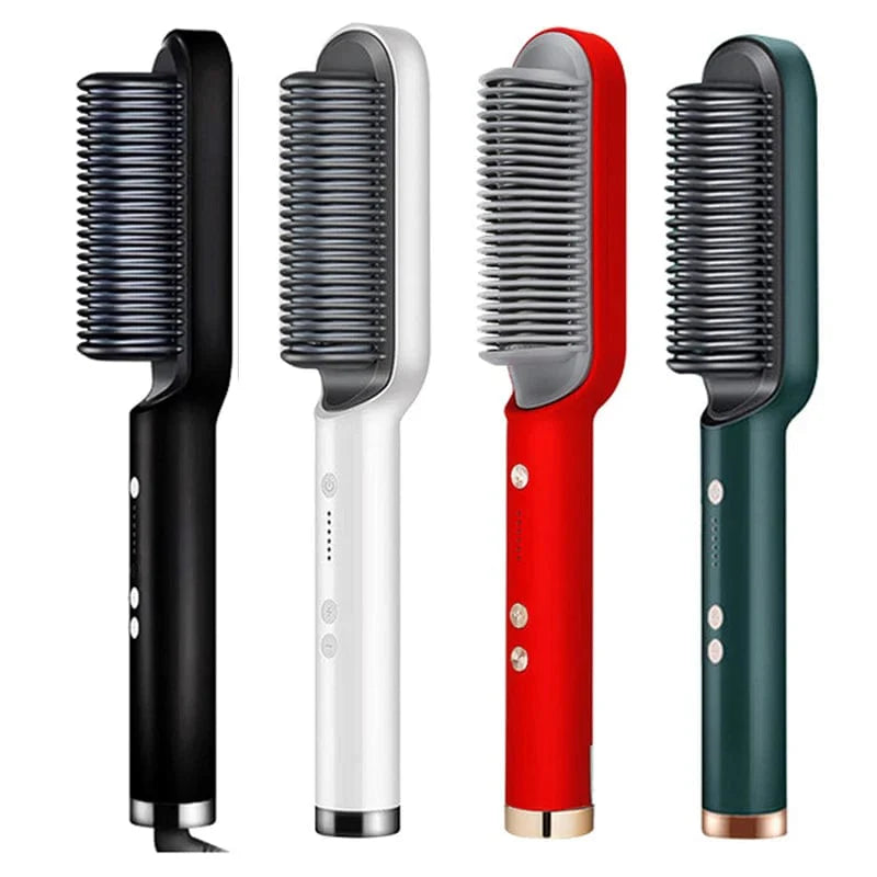 Showlu Fashion Store HBMH 2-in-1 ceramic hair straightener brush with negative ion technology and anti-scald design for smooth styling.