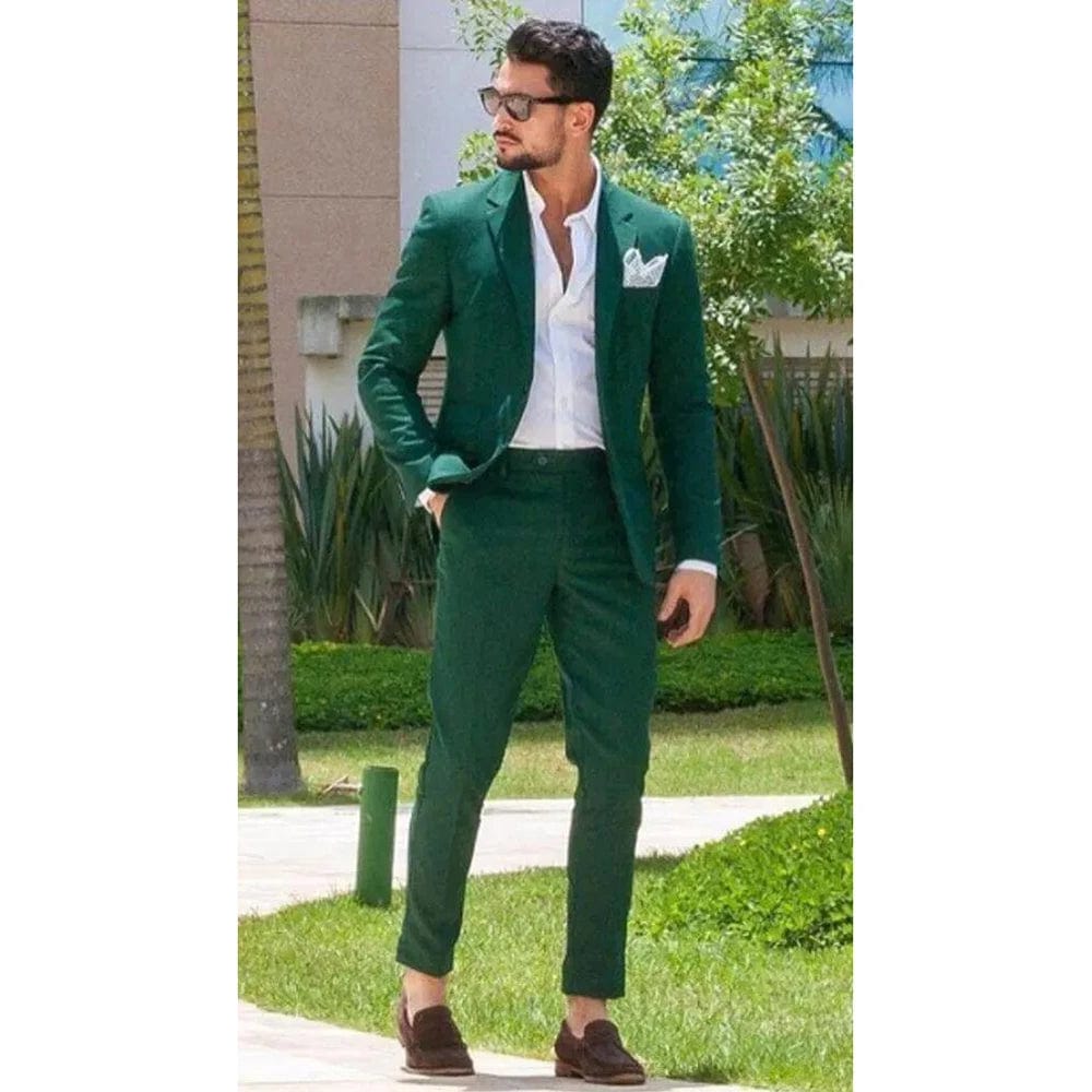 New High - end Green Men Suit Two - pieces(Jacket+Pants) Set Slim Fit Fashion Handsome Male Formal Clothing - SHOWLU FASHION STORE