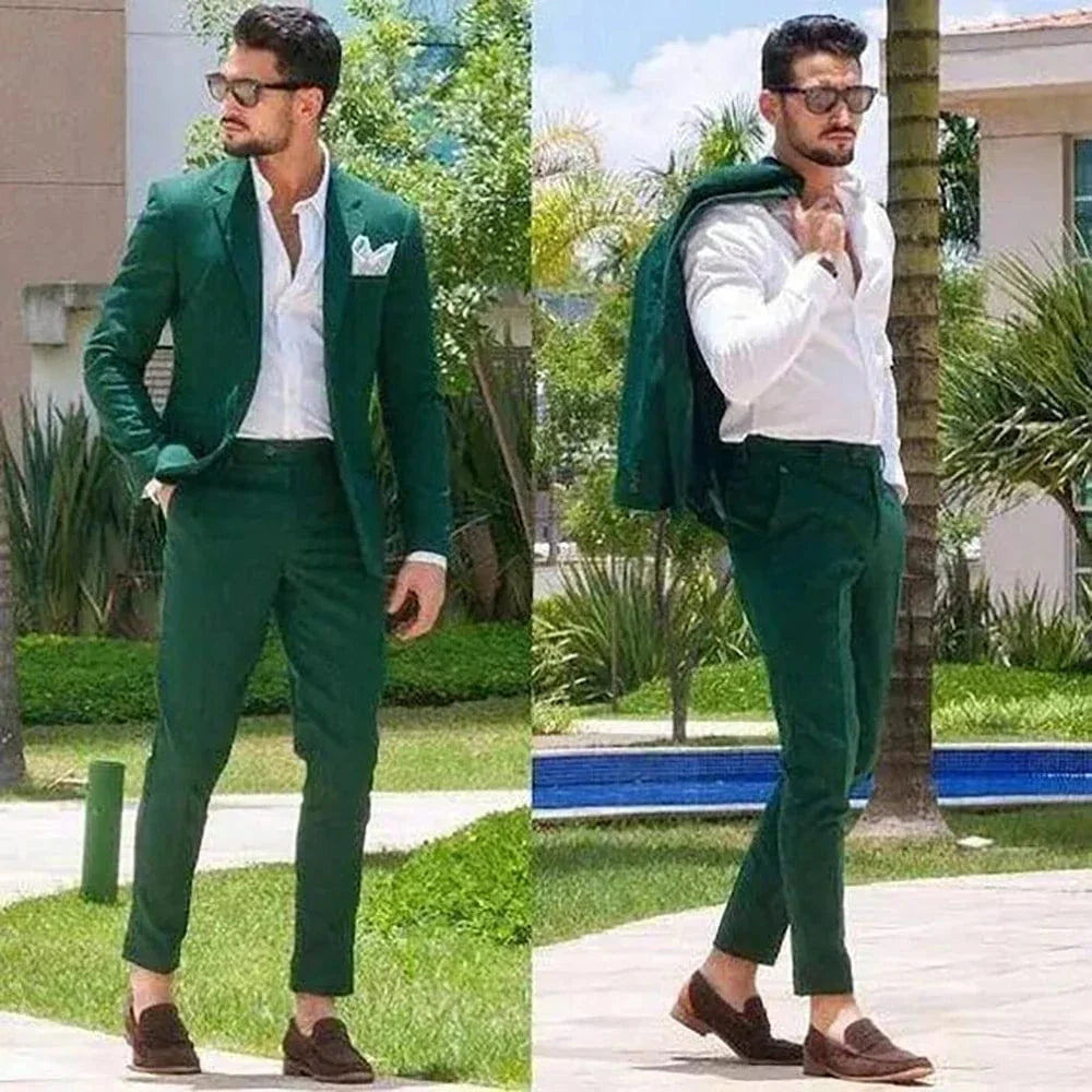 Green slim fit men's suit by SHOWLU FASHION, two-piece set with tailored jacket and pants for formal occasions