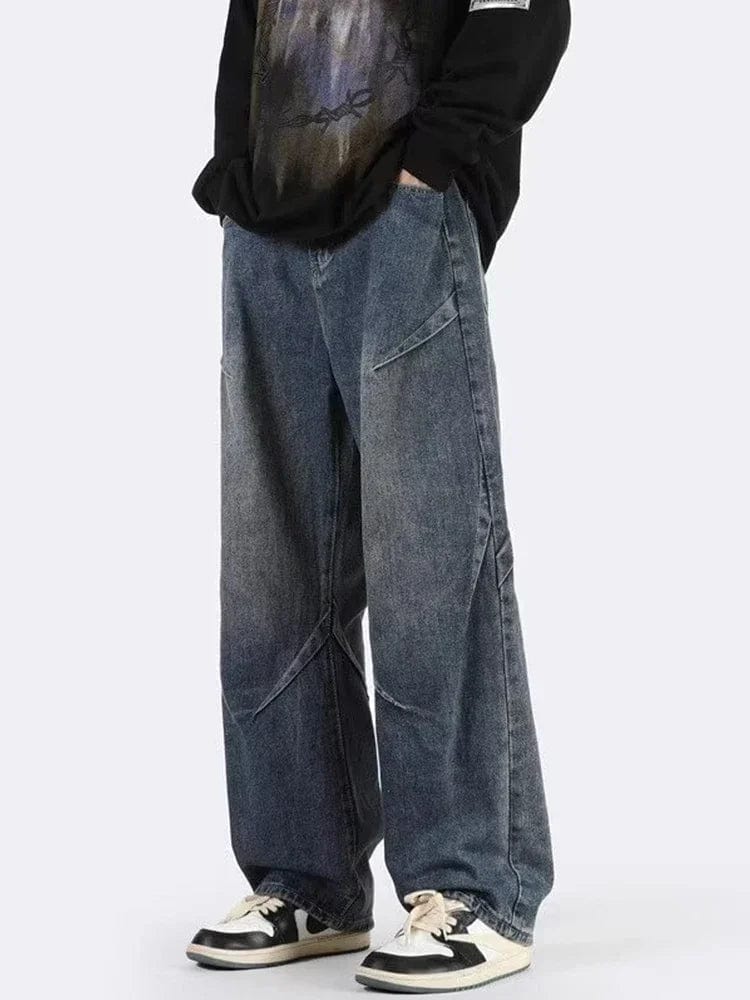 New Hip Hop Fashion Drawstring Jeans Men's Streetwear Vintage Wide Leg Straight Denim Trousers Y2K Baggy Pantalones Hombre - SHOWLU FASHION STORE