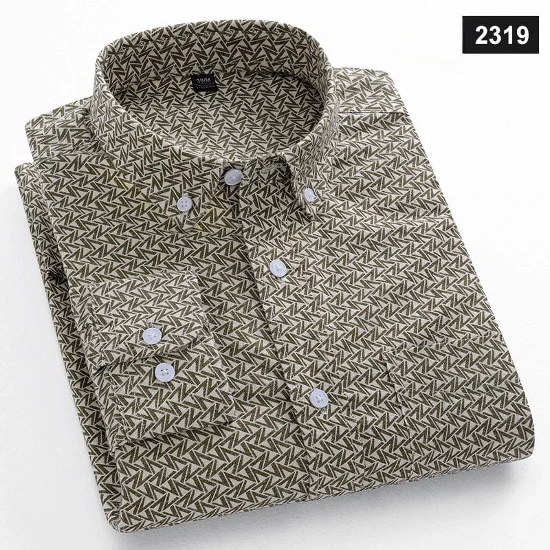 Men's slim fit cotton casual shirt by Qi Xiu Cai, long sleeve plaid design with soft fabric and modern style.