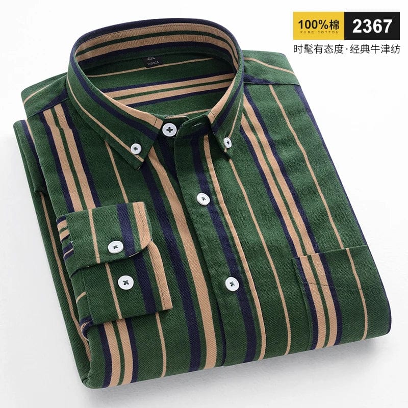 New in shirt Fashion trends100%cotton long - sleeve shirts for men slim fit casual plain shirt soft plaid striped designer clothes - SHOWLU FASHION STORE