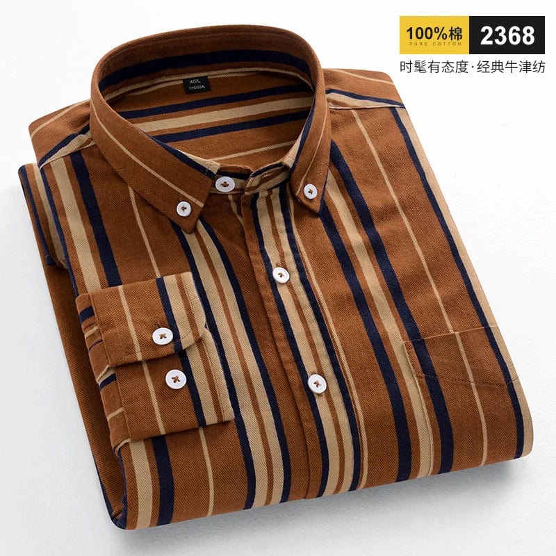 Men's slim fit cotton casual shirt with plaid pattern and long sleeves, showcasing a stylish and comfortable design.