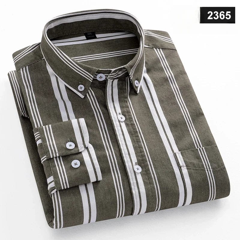 Men's slim fit cotton casual shirt with plaid pattern, long sleeves, and button-up design, in a stylish and comfortable fit.