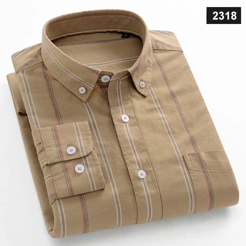 New in shirt Fashion trends100%cotton long - sleeve shirts for men slim fit casual plain shirt soft plaid striped designer clothes - SHOWLU FASHION STORE