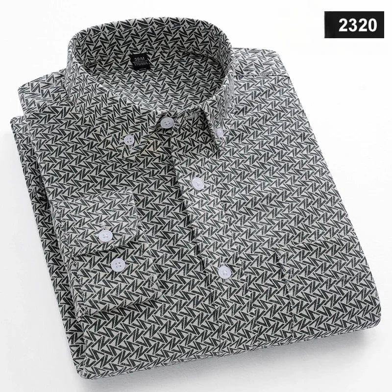 Men's slim fit cotton casual shirt by Qi Xiu Cai with plaid pattern, long sleeves, and a stylish, soft fabric design.