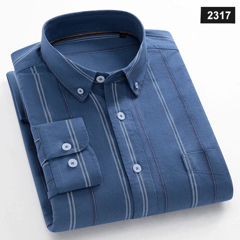 Men's slim fit cotton casual shirt by Qi Xiu Cai, featuring plaid long sleeves and a comfortable, stylish design.