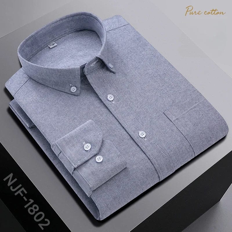 New in shirt ovresize long - sleeve 100%cotton shirts for men slim fit formal plain shirt plaid casual tops designer black clothes - SHOWLU FASHION STORE