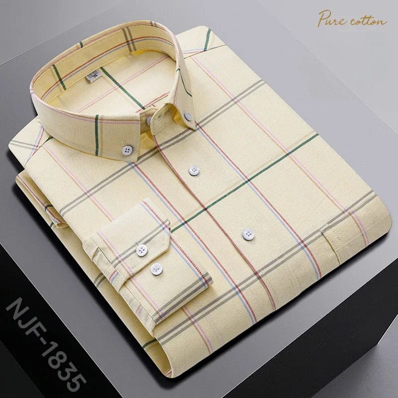 Black men's plaid casual shirt by SHOWLU FASHION STORE, slim fit, long sleeve, 100% cotton, versatile for formal or casual wear.