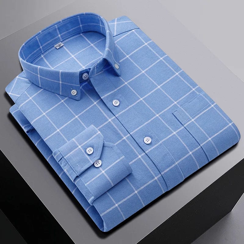 Black men's slim fit plaid casual shirt from Qi Xiu Cai by SHOWLU FASHION STORE, long sleeve, 100% cotton, new-in designer style