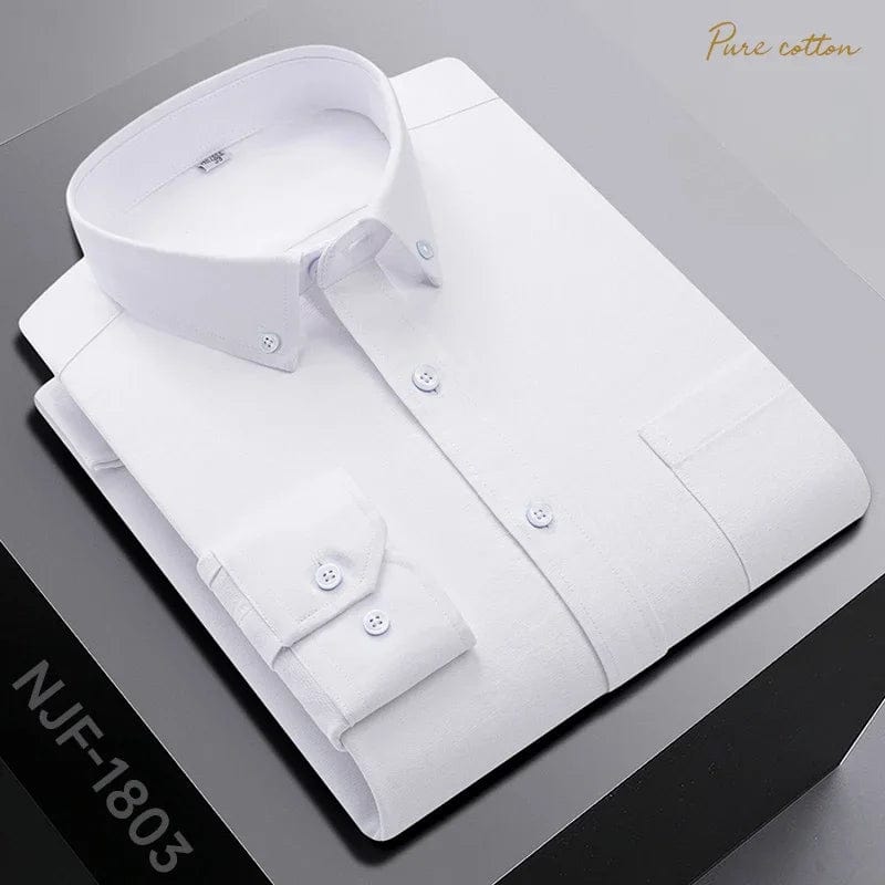 New in shirt ovresize long - sleeve 100%cotton shirts for men slim fit formal plain shirt plaid casual tops designer black clothes - SHOWLU FASHION STORE