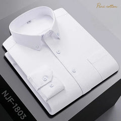 New in shirt ovresize long - sleeve 100%cotton shirts for men slim fit formal plain shirt plaid casual tops designer black clothes - SHOWLU FASHION STORE
