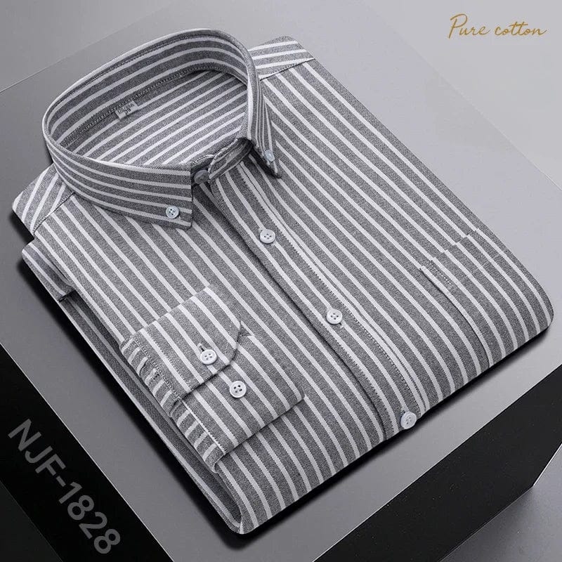 Black men's slim fit plaid casual shirt made of 100% cotton with long sleeves, featuring a classic design and button front.