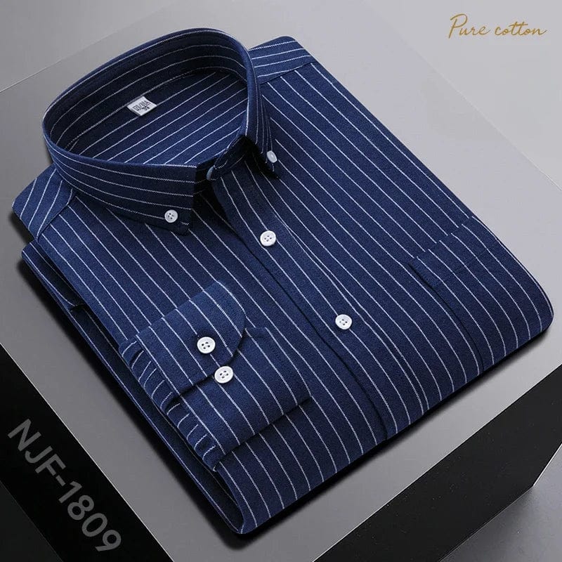 New in shirt ovresize long - sleeve 100%cotton shirts for men slim fit formal plain shirt plaid casual tops designer black clothes - SHOWLU FASHION STORE
