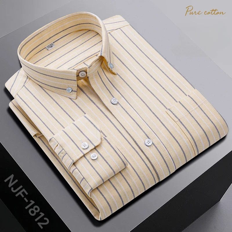 Black men's slim fit long sleeve plaid casual shirt made of 100% cotton, featuring a classic OV resize design and formal style.