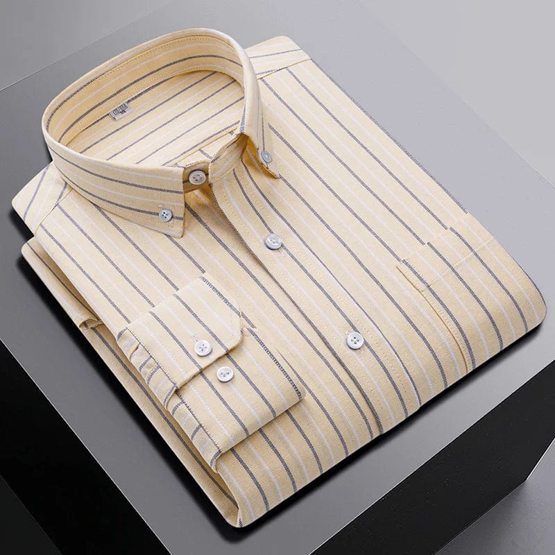 Black men's slim fit casual plaid shirt by Qi Xiu Cai, long sleeve, 100% cotton, perfect for everyday and formal occasions.