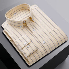 New in shirt ovresize long - sleeve 100%cotton shirts for men slim fit formal plain shirt plaid casual tops designer black clothes - SHOWLU FASHION STORE