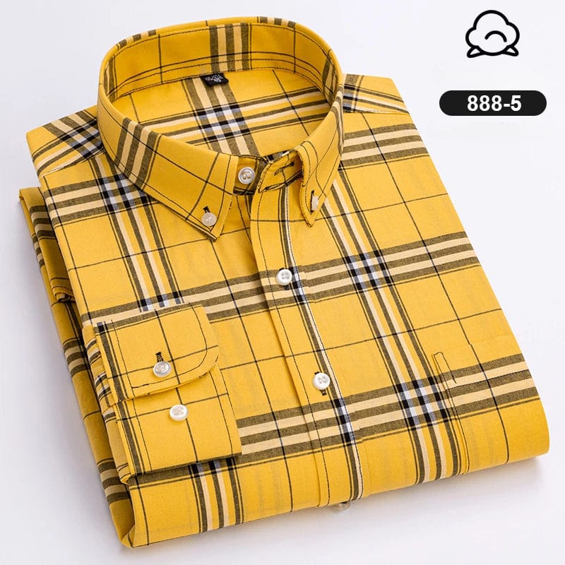 Men's plaid casual shirt by SHOWLU FASHION STORE, 100% cotton, slim fit, long sleeve with soft, vintage streetwear style.