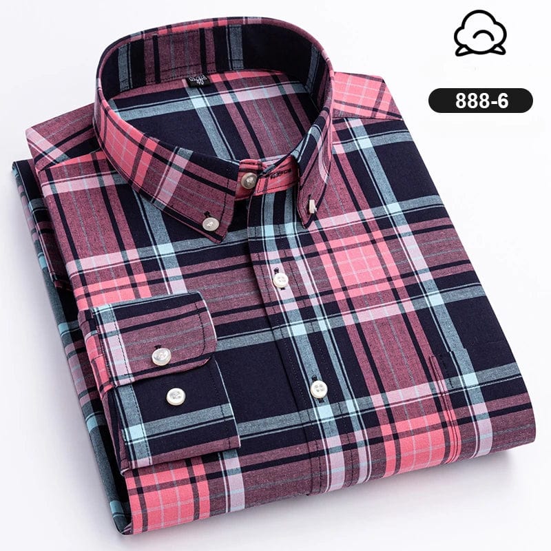 Men's Qi Xiu Cai plaid casual shirt by SHOWLU FASHION STORE, long sleeve, slim fit, 100% cotton, soft vintage streetwear style