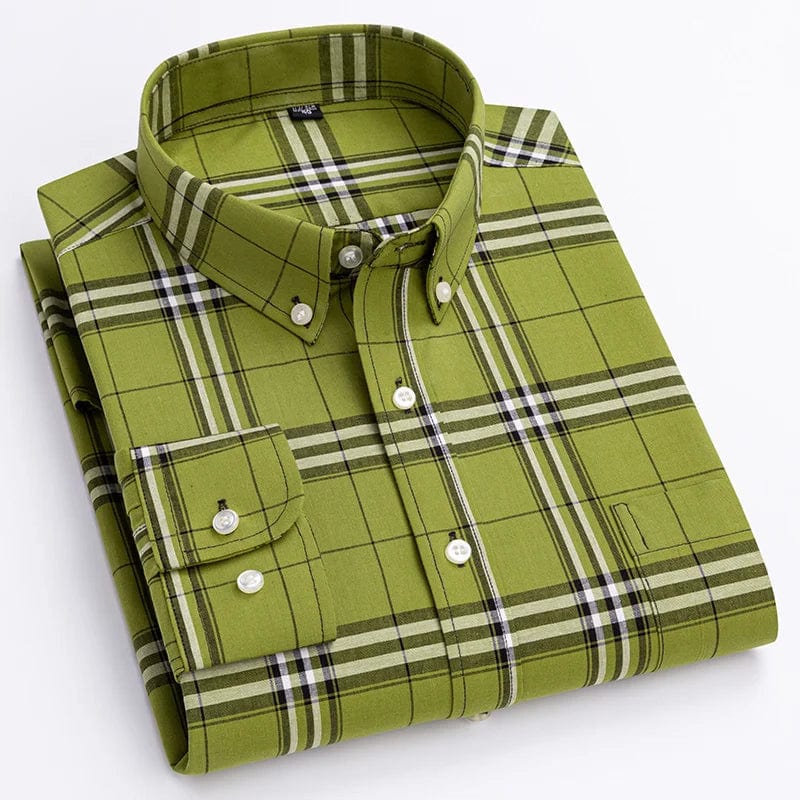 Men's Qi Xiu Cai plaid casual shirt by SHOWLU FASHION STORE, slim fit, long sleeve, 100% cotton, soft vintage streetwear style