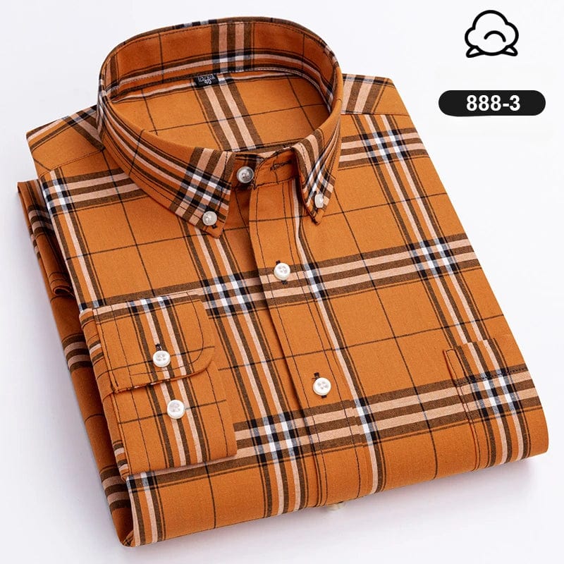 Showlu FASHION STORE men's plaid casual shirt, 100% cotton, slim fit long sleeve with soft vintage plaid pattern.