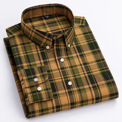 New in shirt100%cotton long sleeve shirts for men slim fit casual shirt fashion vintage streetwear elegant soft plaid clothes - SHOWLU FASHION STORE