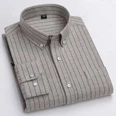 New in shirtplus size 7XL 100%cotton sanding long - sleeve shirts for men slim fit plain shirt striped plaid single pocket clothes - SHOWLU FASHION STORE