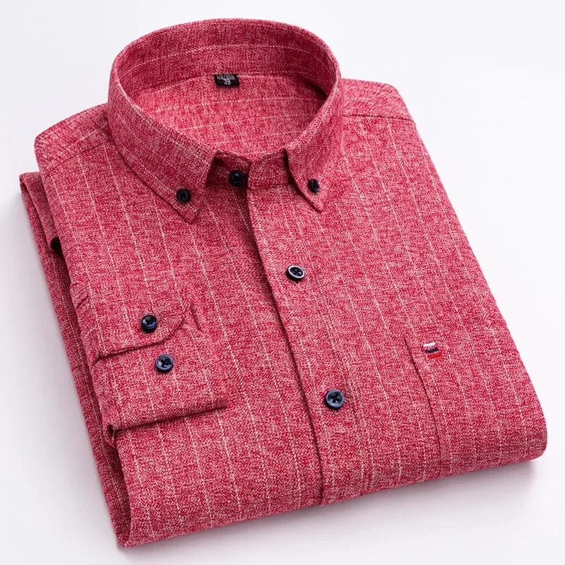 Men's SHOWLU FASHION STORE plaid long-sleeve casual shirt in 100% cotton, slim fit with single pocket and striped pattern.