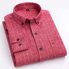 New in shirtplus size 7XL 100%cotton sanding long - sleeve shirts for men slim fit plain shirt striped plaid single pocket clothes - SHOWLU FASHION STORE