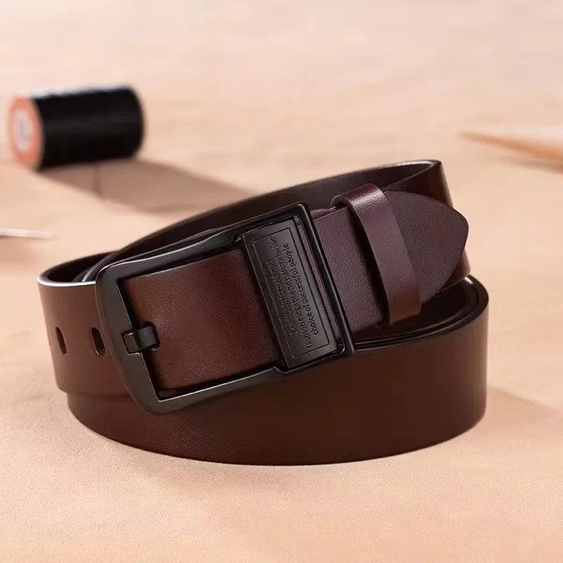 Showlu men's split leather belt with luxury metal pin buckle, stylish casual and business strap for men.