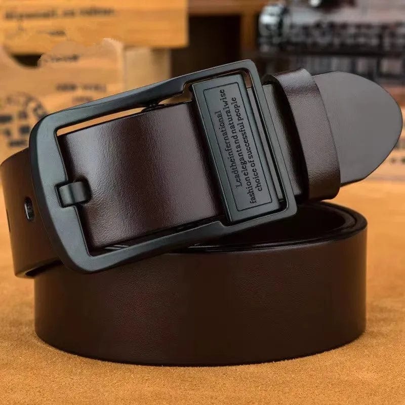 Showlu men's split leather belt with luxury metal pin buckle, stylish business and casual leather strap for men.