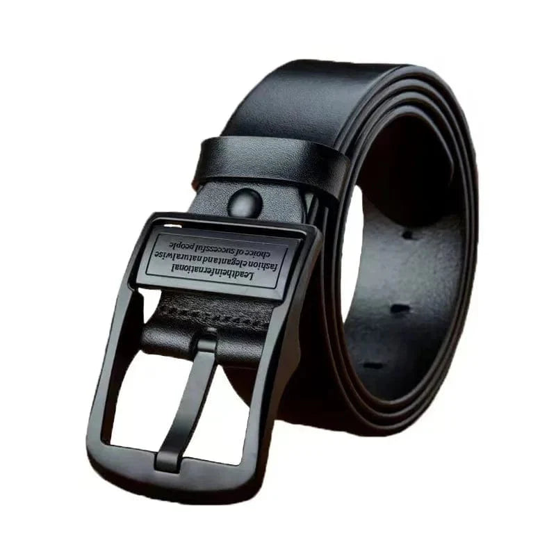 Showlu men's split leather belt with luxury metal pin buckle, stylish business and casual strap for men.