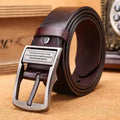 Showlu men's split leather belt with a luxury metal pin buckle, stylish for business and casual wear.