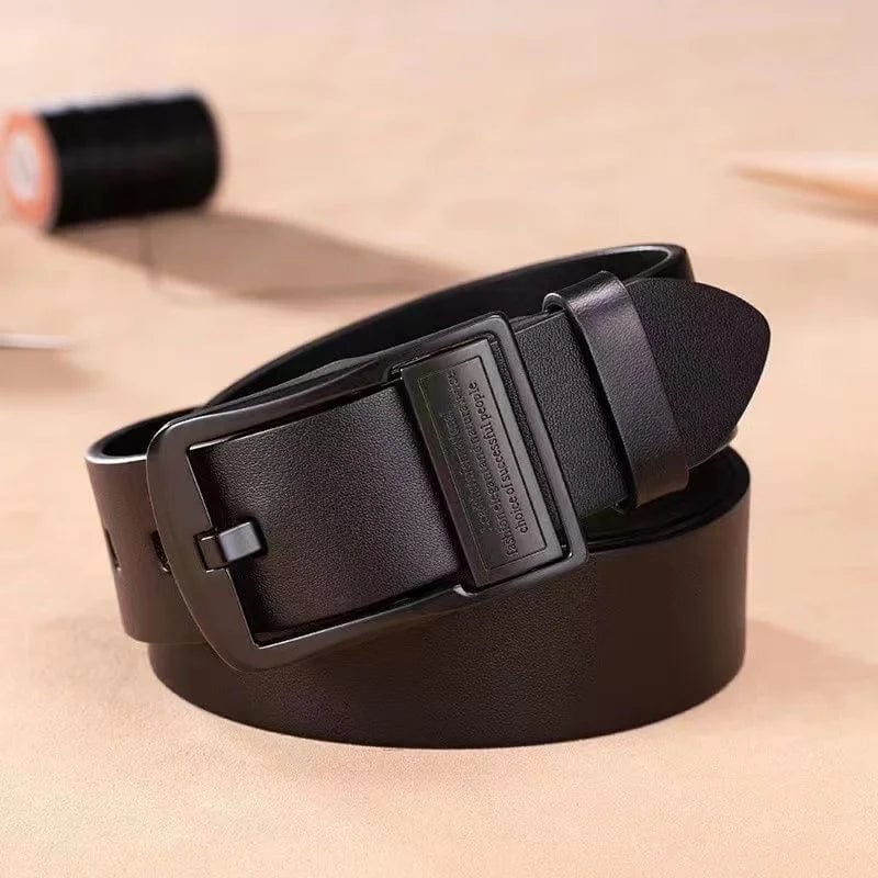 Showlu men's split leather belt with luxury metal pin buckle, casual and business style adult waist accessory.