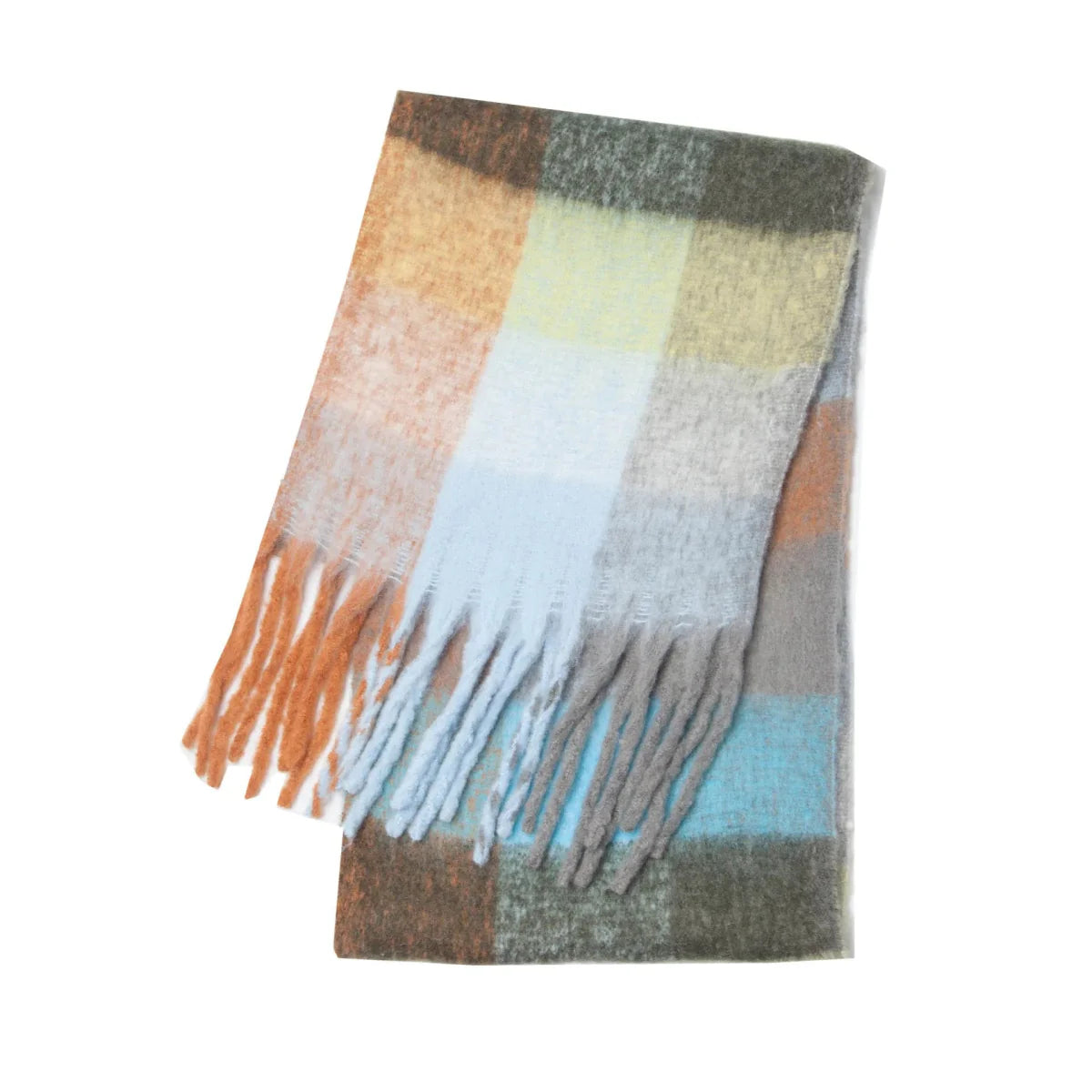 Women's plaid cashmere scarf by Showlu Fashion Store, long winter shawl with warm, soft, and luxurious cashmere fabric.