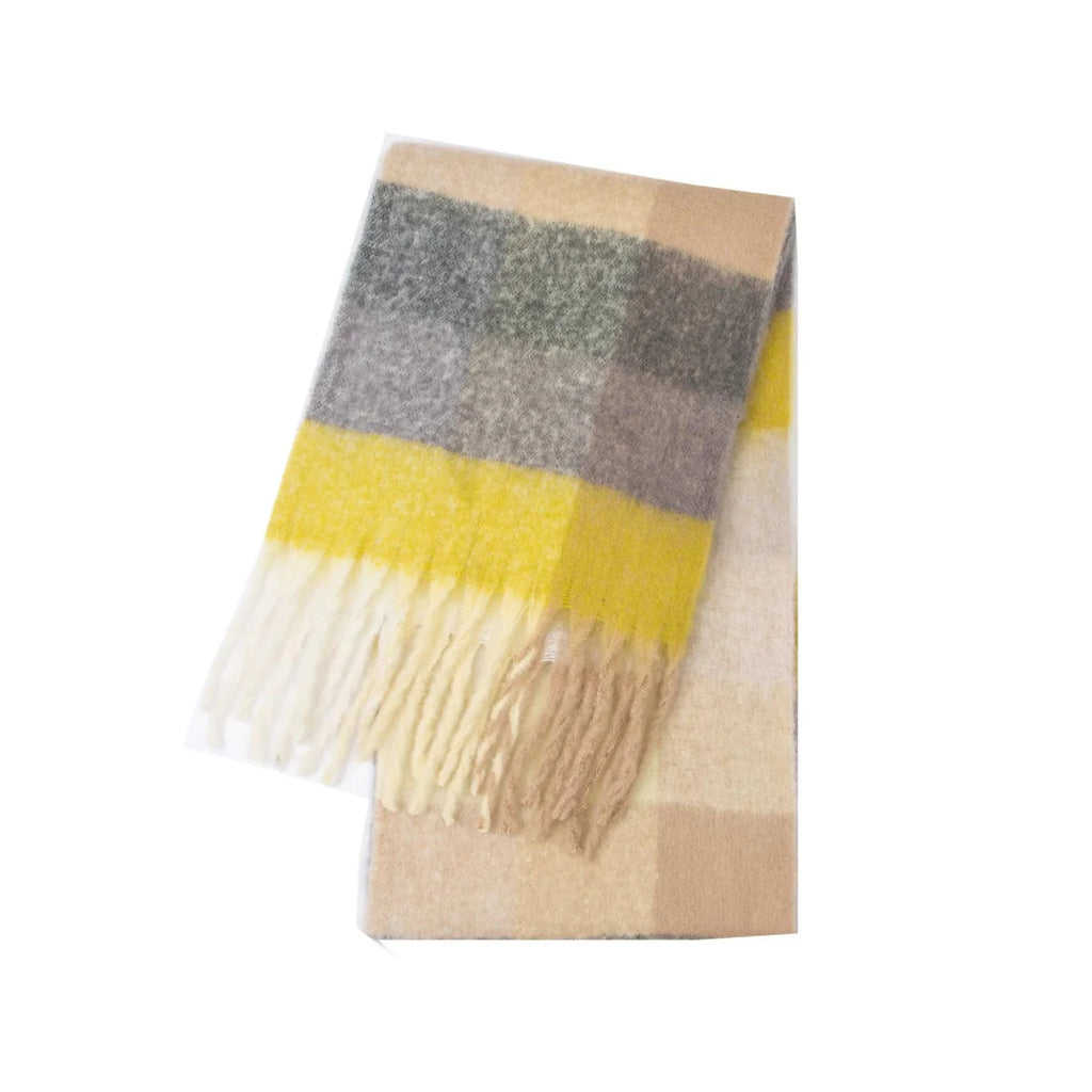 Luxury women's plaid cashmere scarf, long winter shawl and wrap, soft and warm pashmina neckerchief for cold weather.