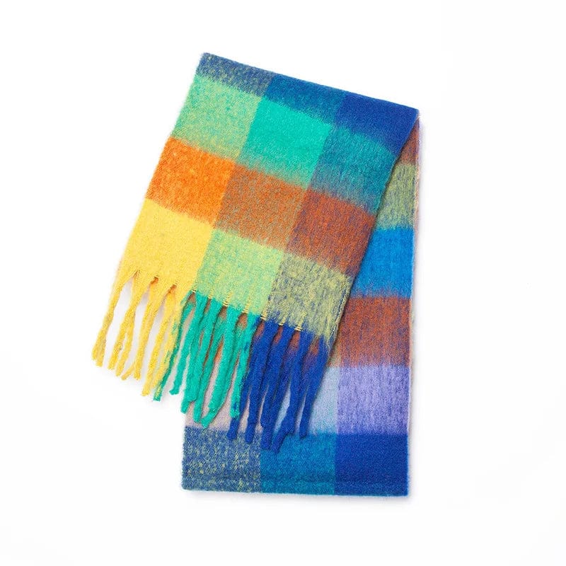 Women's plaid cashmere scarf by Showlu Fashion, long winter shawl with thick, warm, and cozy design for cold weather.
