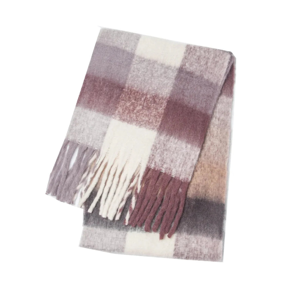 Runmeifa women's plaid cashmere scarf, long winter shawl and wrap, thick and warm pashmina with stylish design.