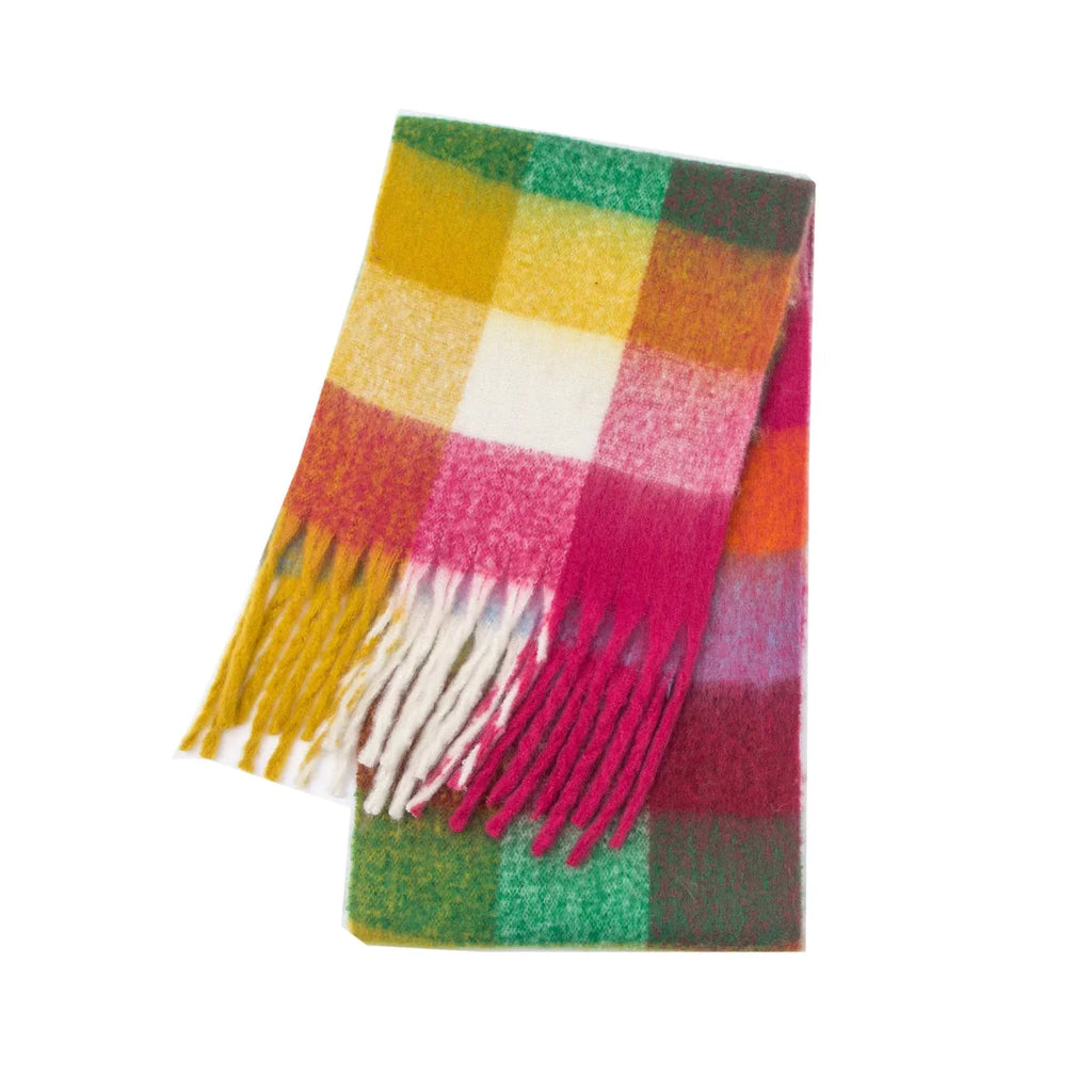 Long luxury plaid cashmere scarf for women, warm winter shawl and wrap, soft pashmina-style neckerchief from Showlu Fashion Store