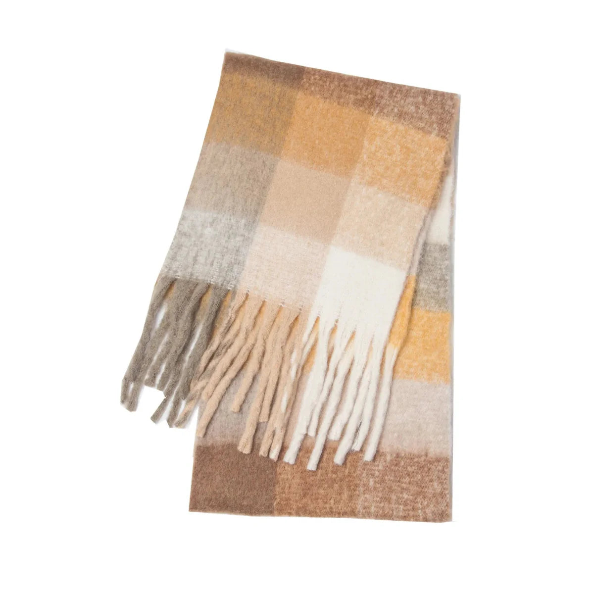Luxury women's plaid cashmere scarf, long winter shawl and wrap, thick and warm pashmina with tassel details.