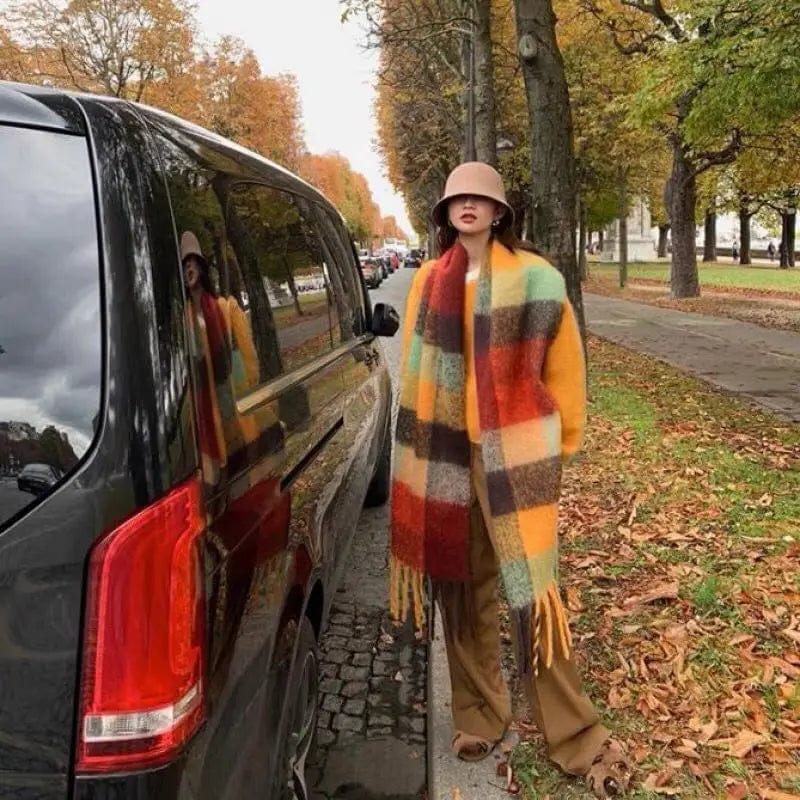 Luxury women's plaid cashmere scarf, long winter shawl and wrap with warm, soft fabric ideal for cold weather wear