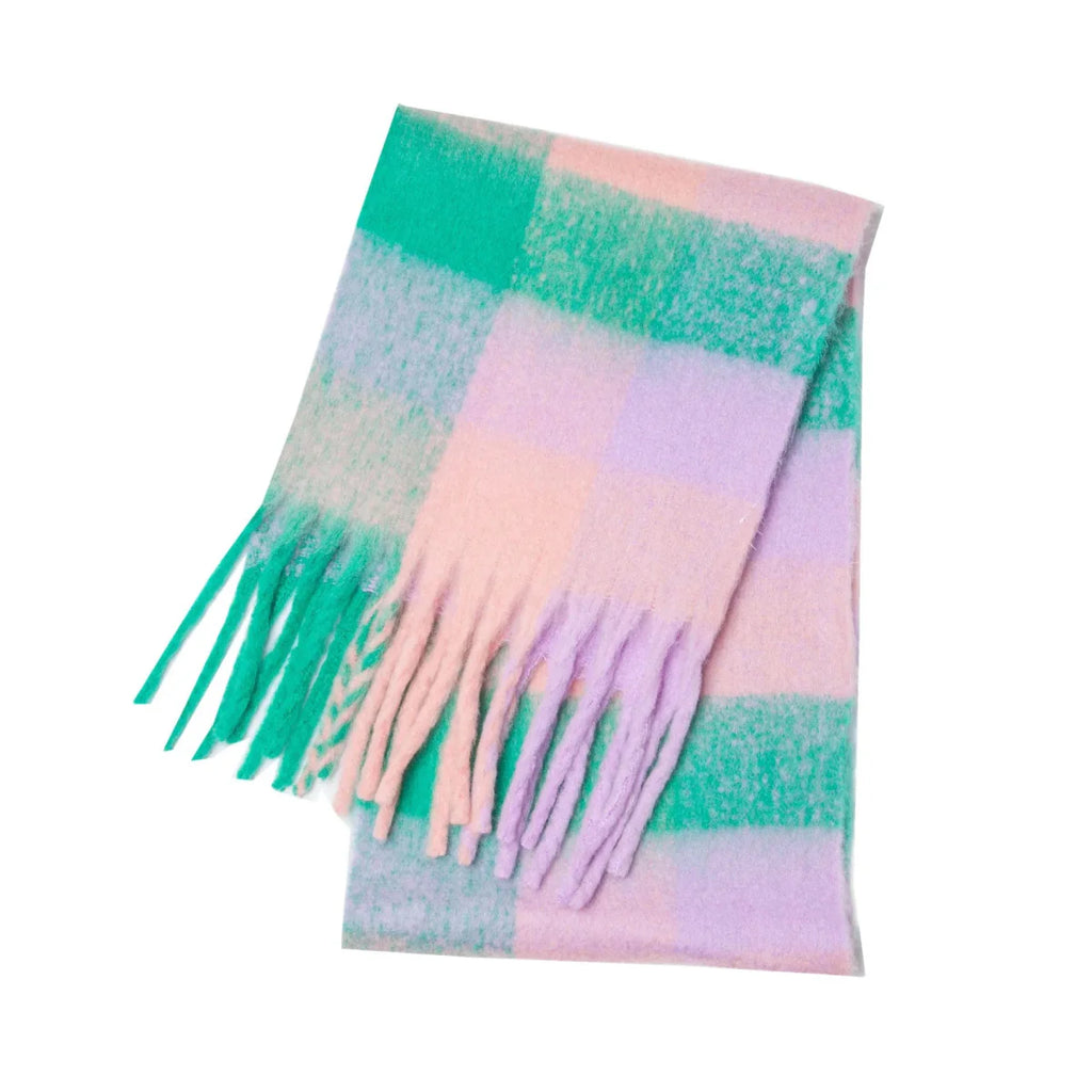 Luxury women's plaid cashmere scarf, long winter shawl and wrap with a cozy, warm texture, perfect for cold weather.