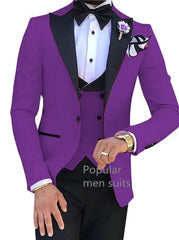 New Men Casual Boutique Business Slim Solid Color Formal Suit 3 Pcs Set Dress Peak Lapel One Button Blazers Jacket Pants - SHOWLU FASHION STORE