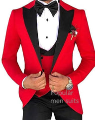 New Men Casual Boutique Business Slim Solid Color Formal Suit 3 Pcs Set Dress Peak Lapel One Button Blazers Jacket Pants - SHOWLU FASHION STORE